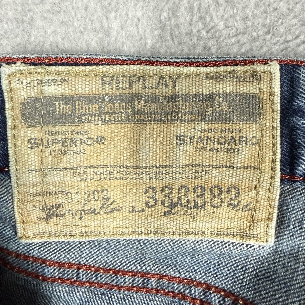 Replay Jeans Mens 34x34 Waitom STRAIGHT Leg M983 Button Fly Faded Whiskered - Picture 10 of 16